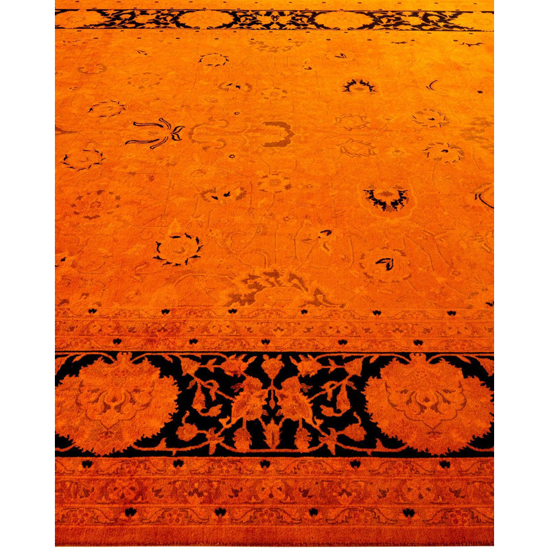 Tapis orange noué à la main de conception unique Chimel