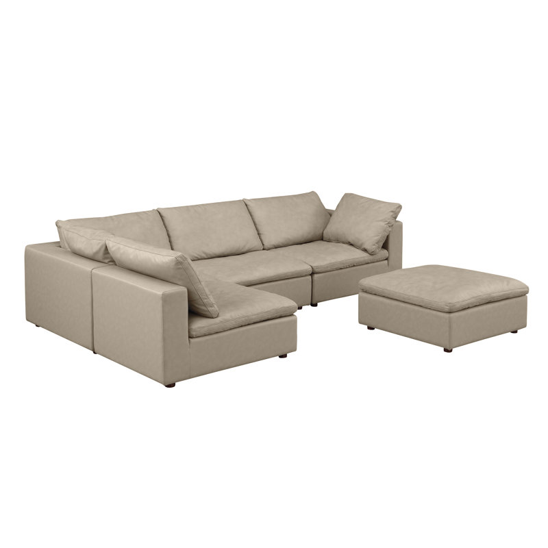 Frankston 5-Piece 3-Seat Left Arm Facing Sectional  Upholstered In Top-Grain Italian Leather, Madera Beige Genuine Leather