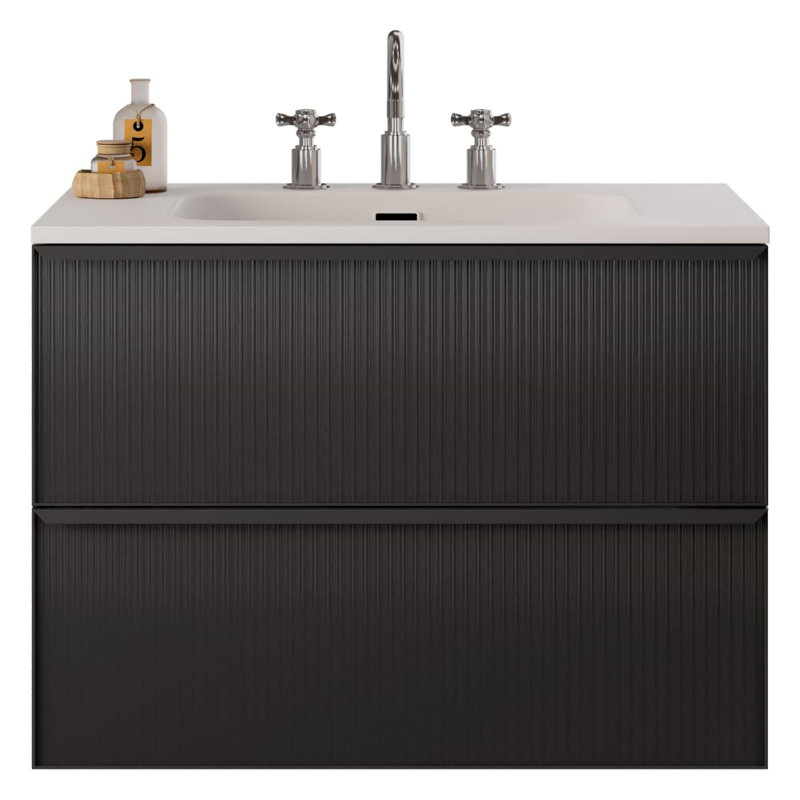 Astor 42" Single Vanity With Integrated White Solid Surfacetop, Black, 30"