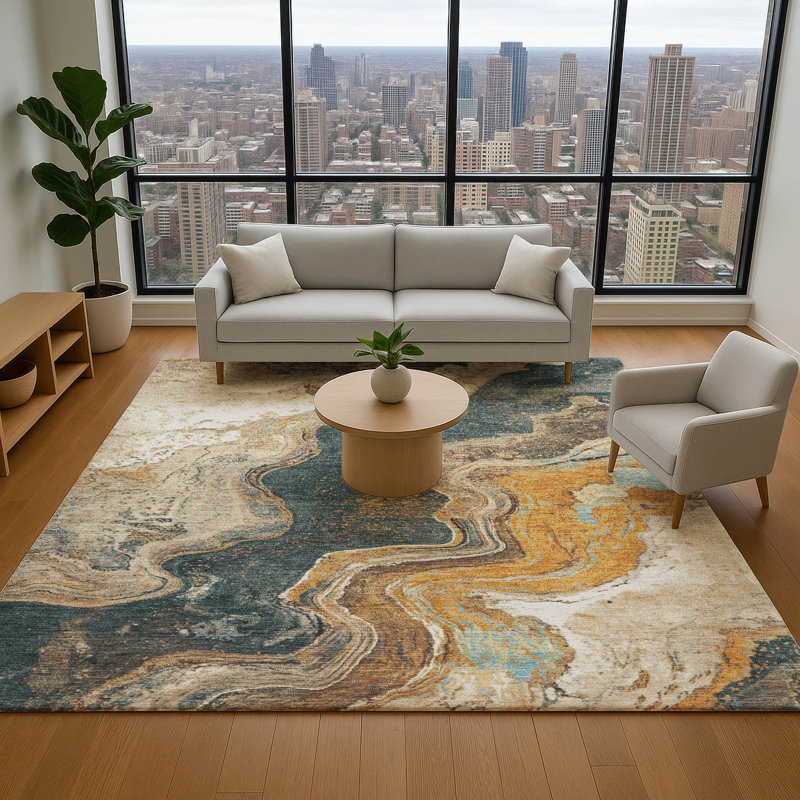 Premium Machine Washable Farolt AMF1907 Abstract Rug, Rectangle 5' x 7'6"