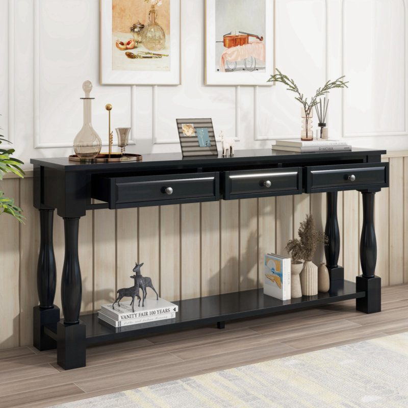 Console longue de 63 po avec tiroirs et tablette Aazim, Espresso