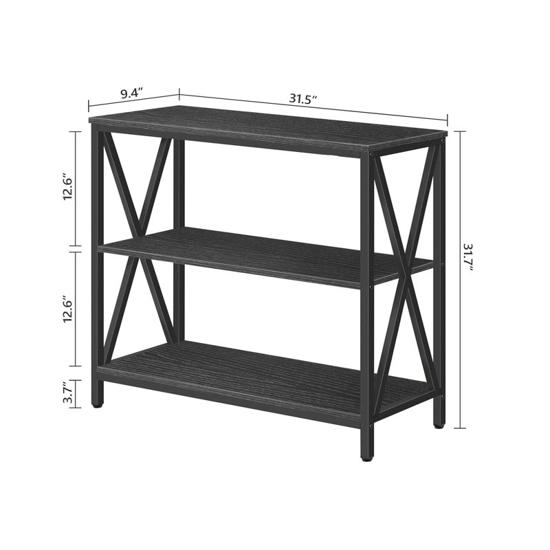 Table de canapé, console industrielle, table d'appoint étroite à 3 niveaux avec tablettes ouvertes