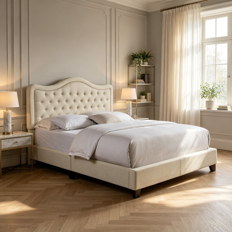 Upholstered Linen Panel Headboard, Full, Beige