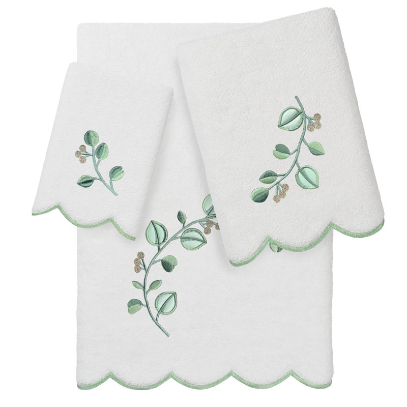  Ensemble de serviettes 100% coton turc WILD BRANCH 2PC, Blanc/vert, Serviettes à doigts - paquet de 2