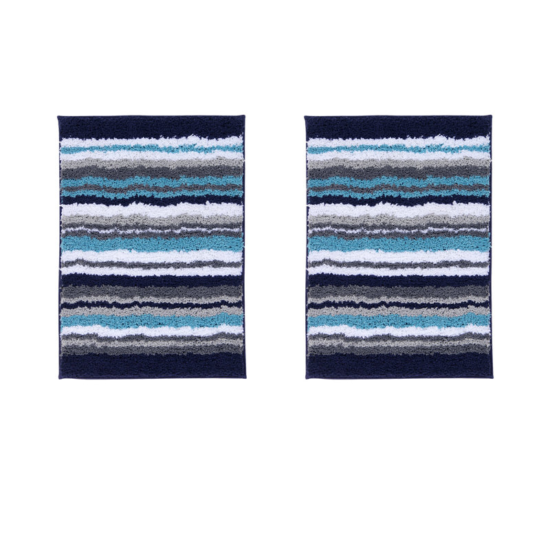 Annaleese 100% Polyester Machine Washable Tufted 2 Piece Bathroom Rug Set, Blue, 2 PCs Set (17" x 24" | 17" x 24")