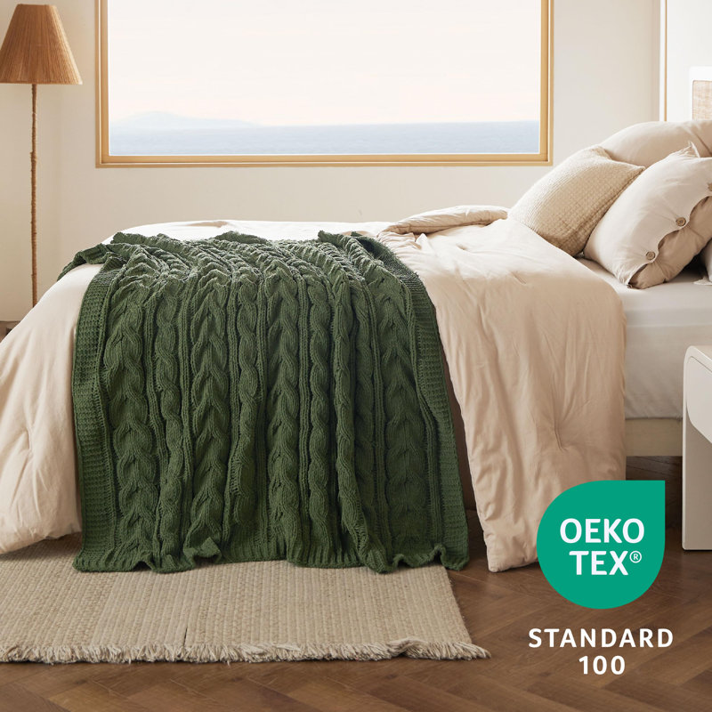 Bedsure Chenille Cable Knitted Throw Blanket For Couch GentleSoft™️, 60" W x 80" L, Green
