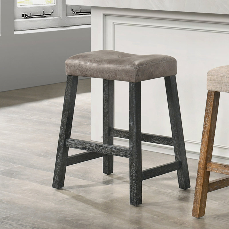 Rustic Backless Counter Stool with Nailhead Trim, Gray