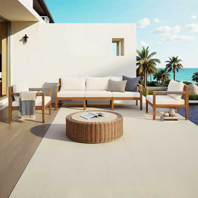 Ensemble de canapé modulaire d'extérieur 3 pièces, meubles de patio en bois d'acacia tissé à la corde avec coussins amovibles résistants à l'eau, ensemble de conversation à assise profonde pour la cour, la terrasse et la piscine