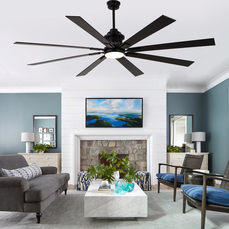 72" Black Industrial Windmill Large Ceiling Fan with LED Light and Remote Control 6-speed Reversible DC Motor