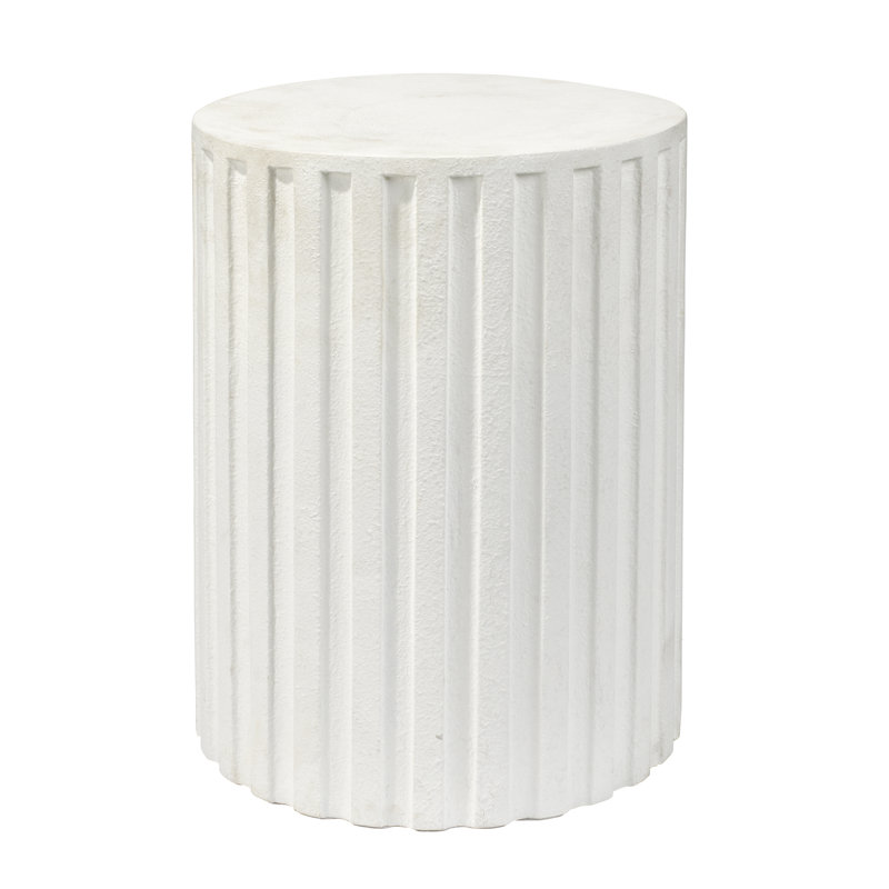 Coastal Cream Drum-Shaped Cement Side Table with Fluted Edges