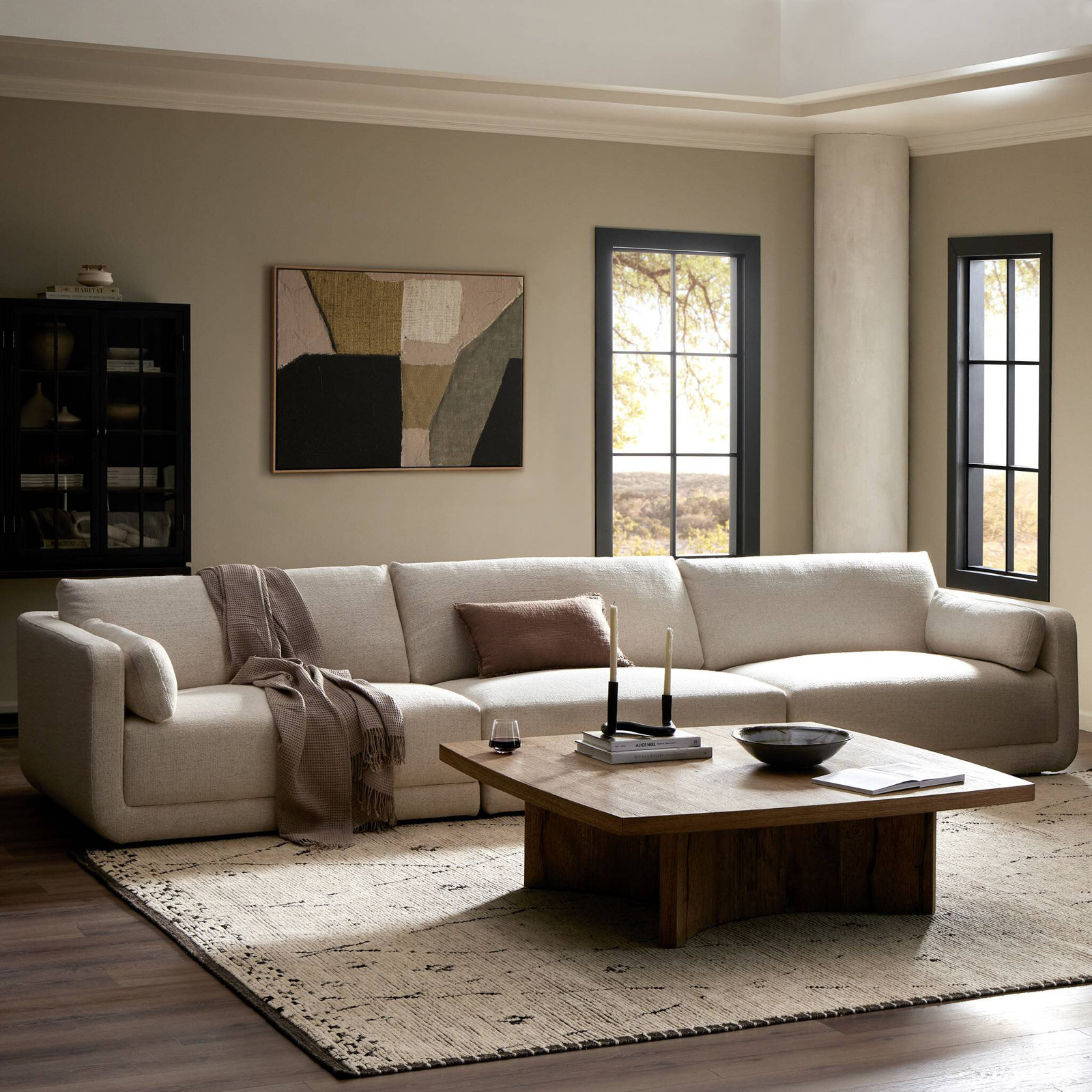 Naples 152.25'' Upholstered Sofa, Cream Polyester Blend