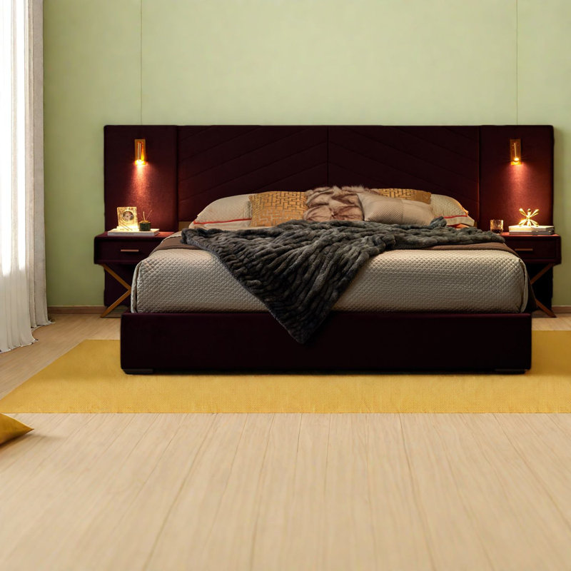 Lit plateforme robuste en velours de bois pour grand lit