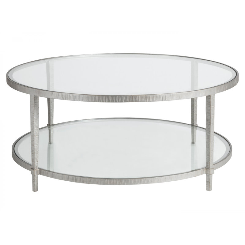 Claret 42" Round Silver Metal and Glass Cocktail Table