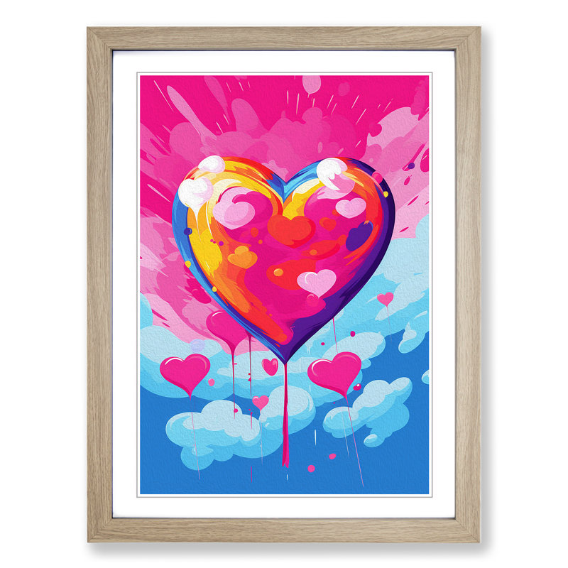 Love Heart Pop - Framed Print, 46cm H x 34cm W x 2cm D, Oak