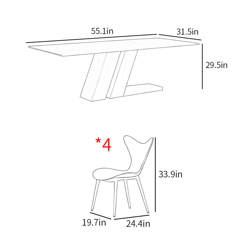 Minimalist modern rectangular dining table sets, 29.5"H x 55.1"L x 31.5"W