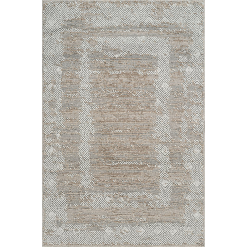 Alison Beige & Gray Abstract High-Low Modern Rug, 10'0" x 14'0", Beige/Gray