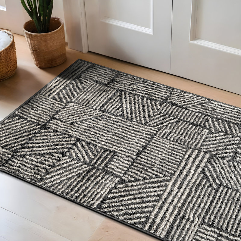 Rambo Geometric Black/Ivory Area Rug, Rectangle 2' x 3', Gray
