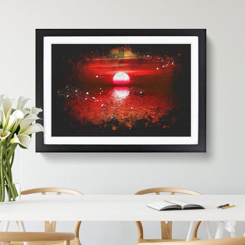 Red And Orange Sunset Above The Sea - Single Picture Frame Print on MDF, Black Framed, 33cm H x 45cm W x 2cm D
