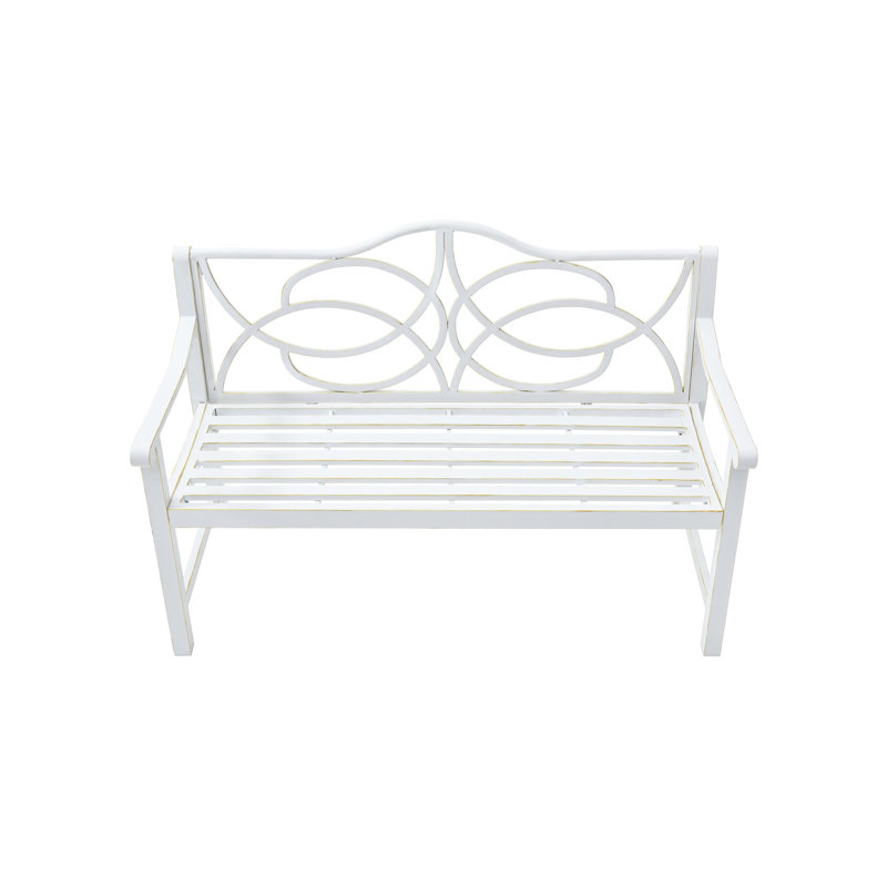 White Yard Patio Bench - Metal Frame With And Armrest, Rust- For , Yard, Porch, Balcony, Accommodates 2 3 Persons Outdoor Armrest Included, Rustproof, Fits Individuals