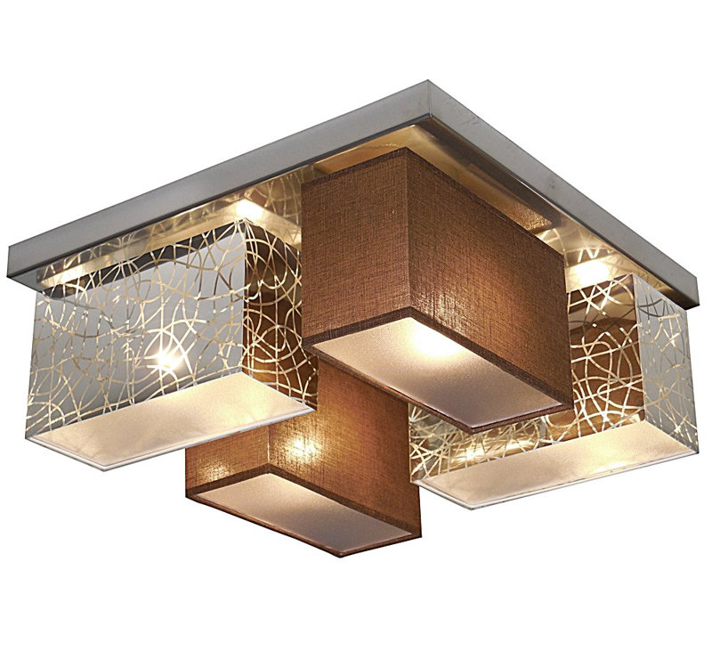 Pascoe Fabric Semi Flush Mount, Silver/Brown Transparent