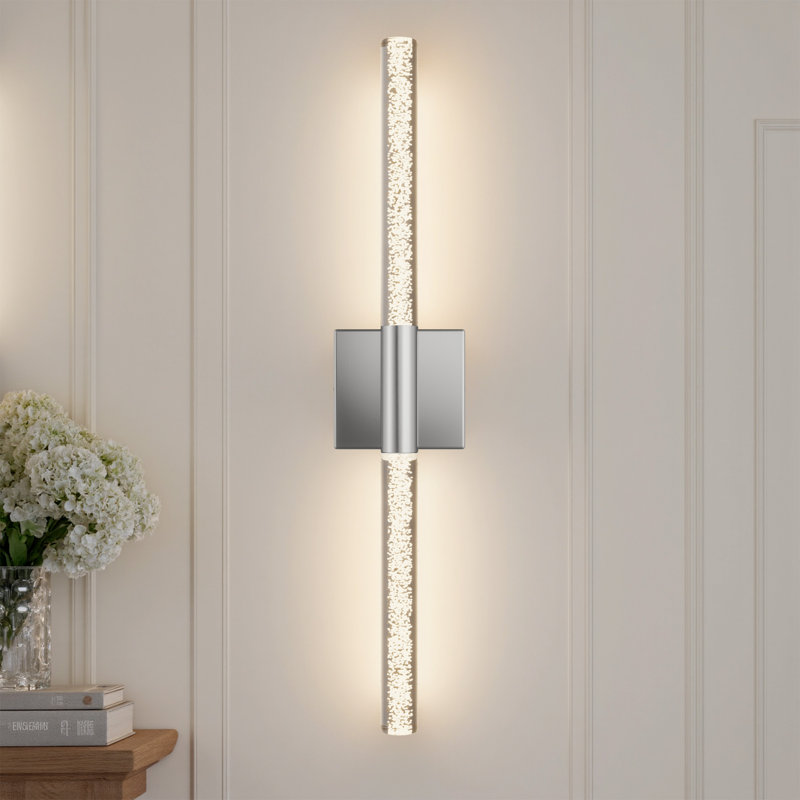 Applique murale 24 po en fer à DEL avec nickel trempé et intensité variable, Nickel poli