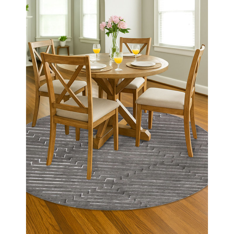 Tapis contemporain gris et argent Etowah, Rond 3 pi 1 po