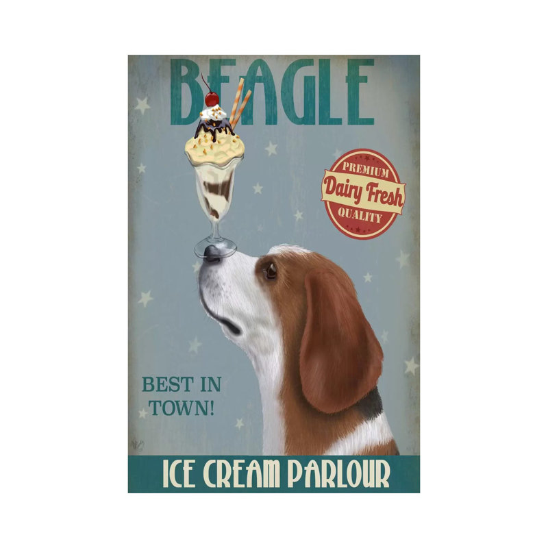 Beagle Ice Cream Parlour by Fab Funky - Wrapped Canvas Print, 30.48cm H x 20.32cm W x 1.91cm D