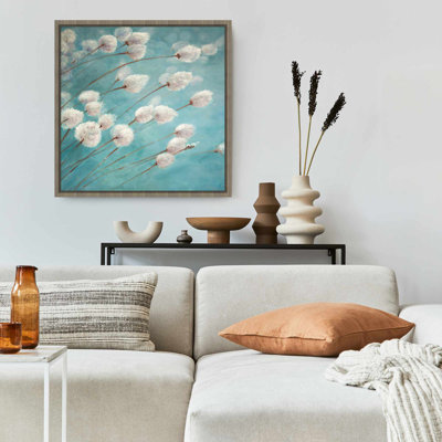 Cotton Grass Plants in the Wind | Botanical Blue Canvas