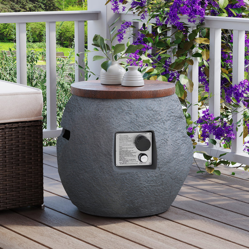 Christiene Round Propane Fire Pit Table, Dark Gray