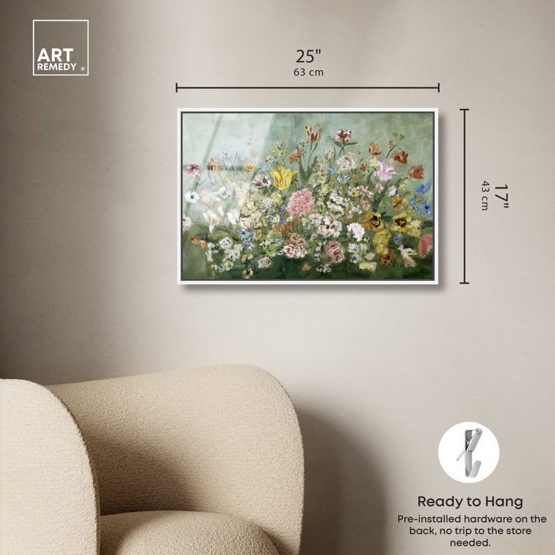 "Meadow coloré", reproduction d'art acrylique encadrée sur toile par Art Remedy, cadre blanc, 24 x 16, H 17 po x l 25 po