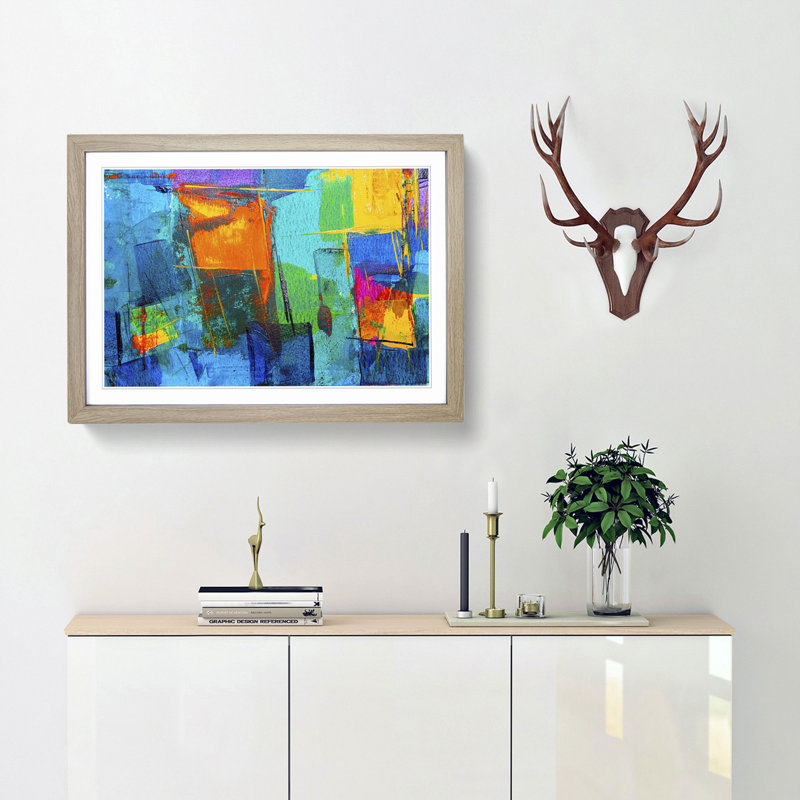 Abstract Art Painting Vol.49 by S.Johnson - Framed Print, 62cm H x 87cm W x 2cm D, Oak Framed