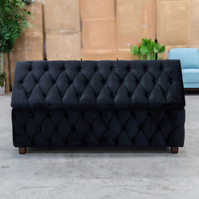 Riga Wide Velvet Tufted Rectangle Solid Color Ottoman Box with Storage, Upholstered Footstool Shoes Bench with Legs