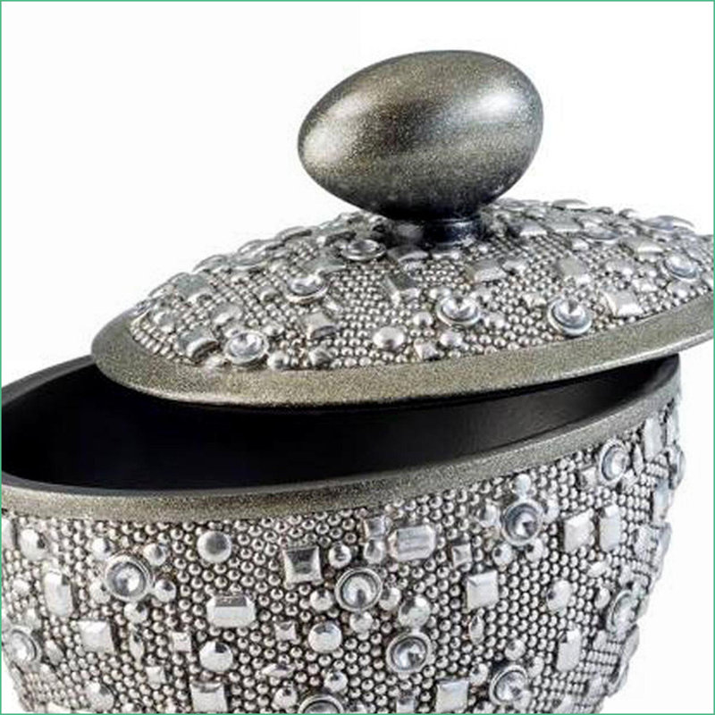 Boîte de rangement pour bijoux, conception crépuscule avec poignée en forme d'œuf | 8 po de hauteur | Polyrésine | Finition argent
