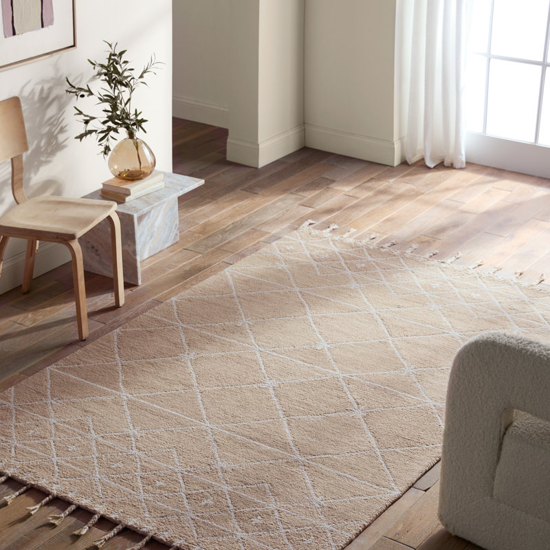 Tapis blanc / ivoire en laine touffeté à la main à motif géométrique Mildura, Rectangle 8 pi x 10 pi