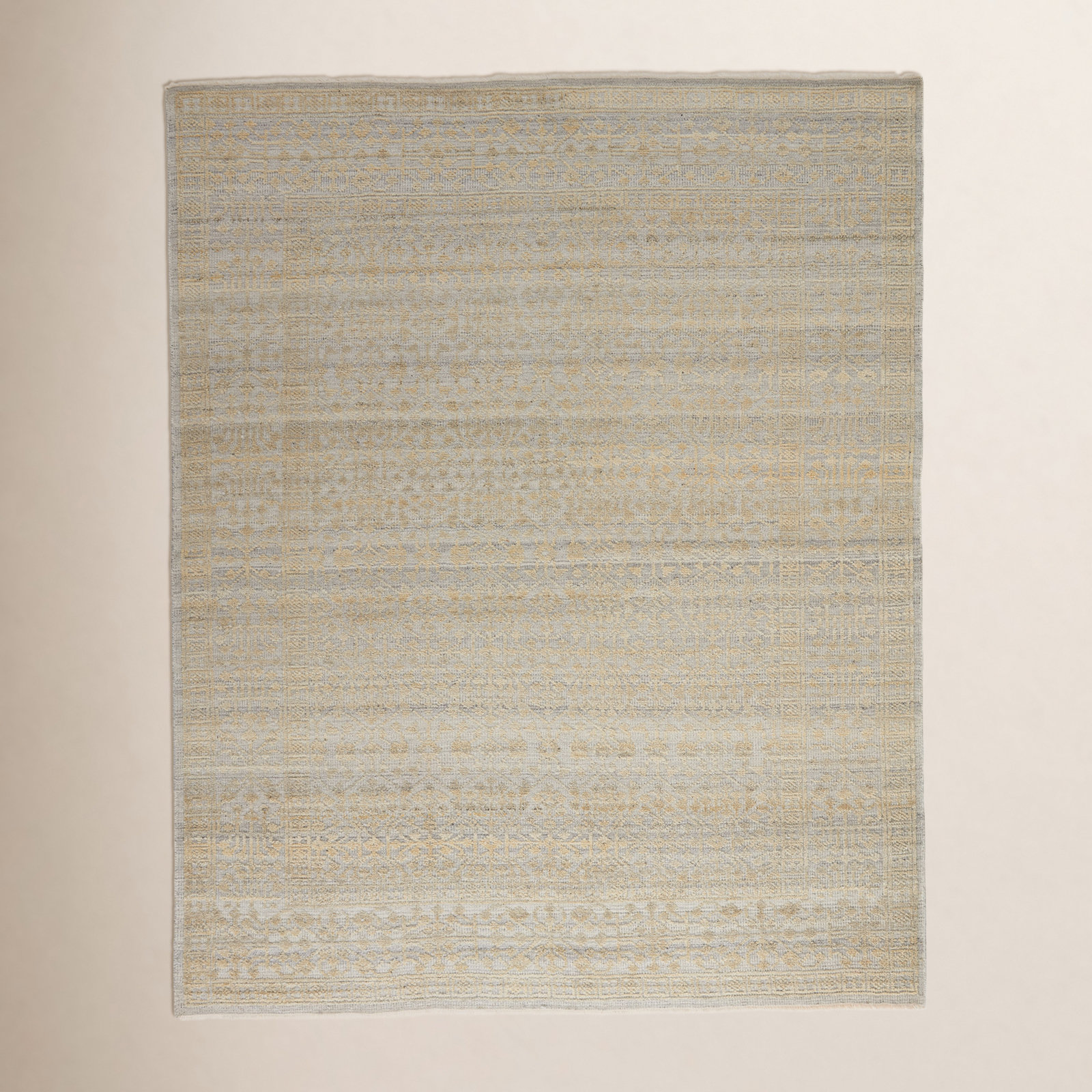 Mandi Beige Hand-Knotted Damask Rug, Rectangle 5' x 8'