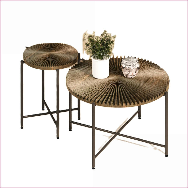 Noyer foncé café Radial & amp; Ensemble de tables de bout pour le salon - Panneau de fibres à densité moyenne / PVC durable, décor polyvalent
