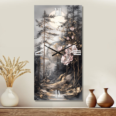 Frosted Pine Trees and Moonlight II - Cabin Silent Metal Wall Clock