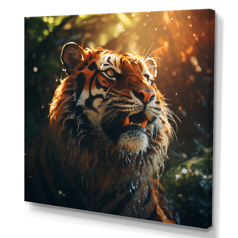 Double exposition de tigre à double face silhouette II - impression, 16" H x 16" W, Toile tendue