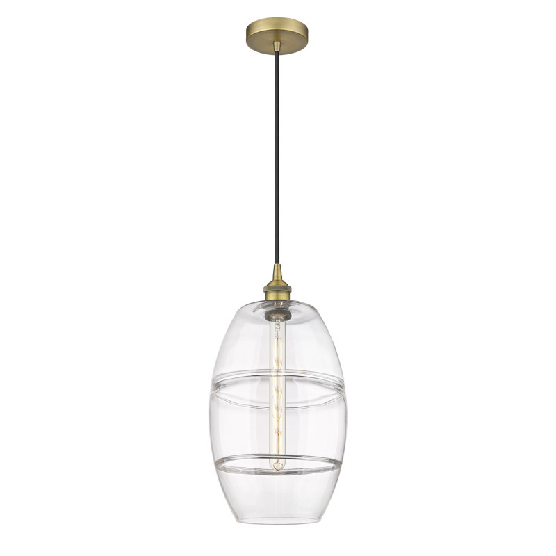 Mini-luminaire suspendu 1 lumière Edison Bettylou-616-G557, H 18,5 po x l 10 po x P 10 po, Transparent, Laiton brossé