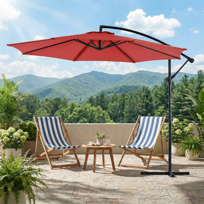 Parasol déporté d'extérieur réglable 10 pieds avec mécanisme de levage à manivelle, résistant à la décoloration, imperméable