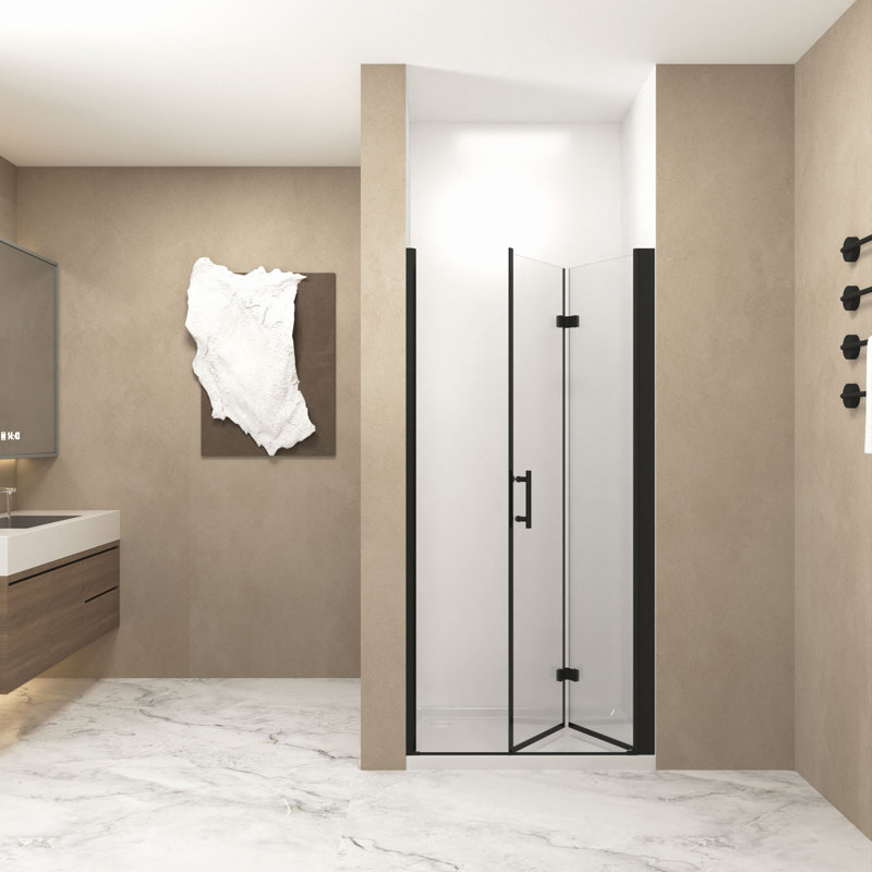 31-30"X 72" Bifold Shower Door, 1/4"(6Mm) Tempered Glass, Aluminum Frame, Explosion Proof Film, Black