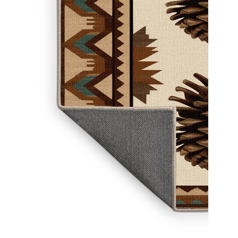 Washable Pinecone Southwestern Area Rug, Square 3'