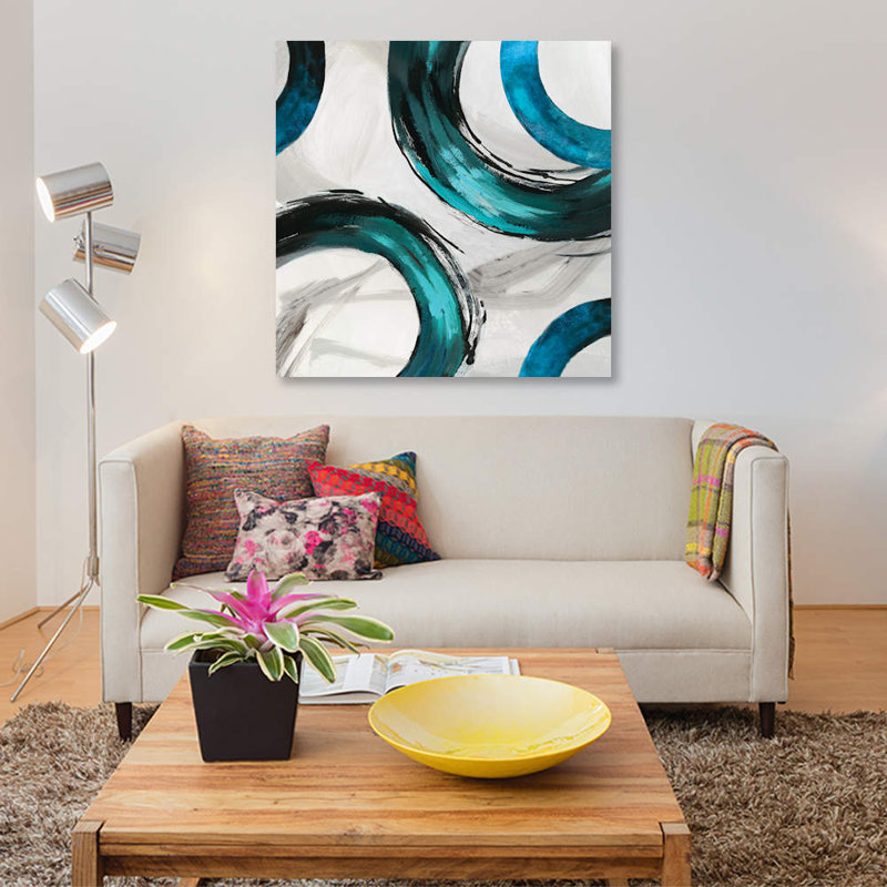 " Teal Ring II ", 18" H x 18" W x 1.5" D, Wrapped Canvas, No Mat