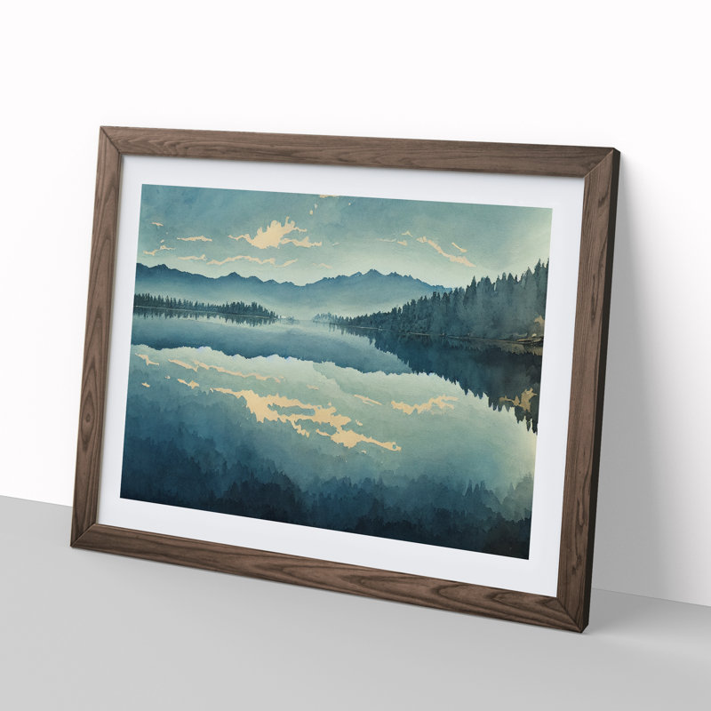 Forest Lake Vol.4 - Single Picture Frame Print, 46cm H x 64cm W x 2cm D, Walnut Framed