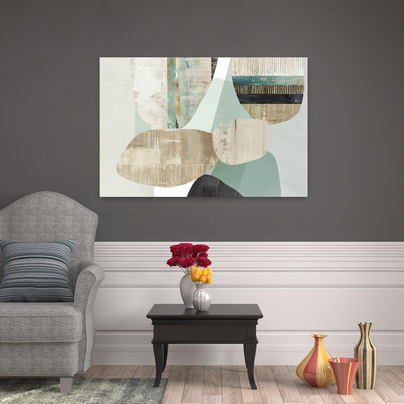 Céladon mixte abstrait art côtier biologique moderne, H 32 po x l 48 po