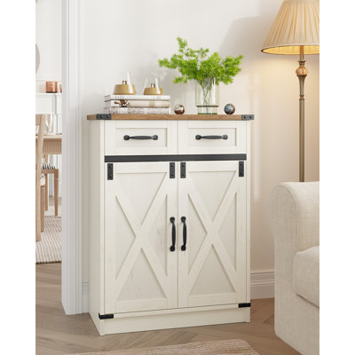 Bathroom Storage Cabinet, Freestanding Bathroom Floor Cabinet with Drawers & Doors, Farmhouse Buffet Cabinets with Adjustable Shelf, for Kitchen, Living Room, Entryway, White Brown
