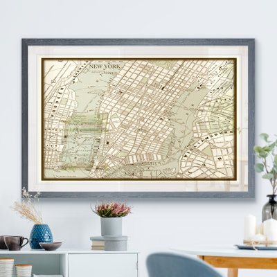 « custom sépia map of new york city » par paul cezanne-cadre photo, impression sur papier