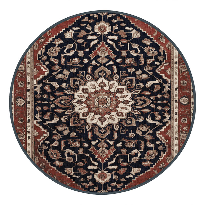 Machine Washable Persian Brown Area Rug, Round 4'