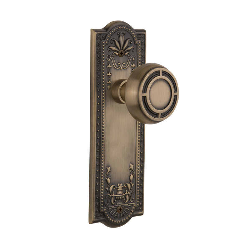 Meadows Plate with Mission Door Knob, Antique Brass, 2.375"