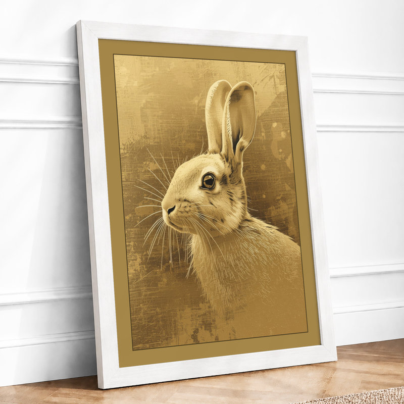 Rabbit in Profile Boho - Framed Print, A3 - 42.0 x 29.7 cm, White